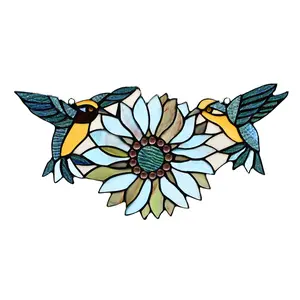 3P923-BF17HRT RADIANCE goods Tiffany-style Blue Animal/Floral Design Window Panel 17" x 7.75"