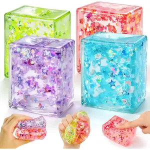 4 Pack Stress Cube Stress Ball for Anxiety Stress Relief, Ice Cubes Sensory Fidget Toys for Adults & Kids, Square Squeeze Toys Gifts for Girls Boys Party Favors, Classroom Prizes, Birthday Toy Gift