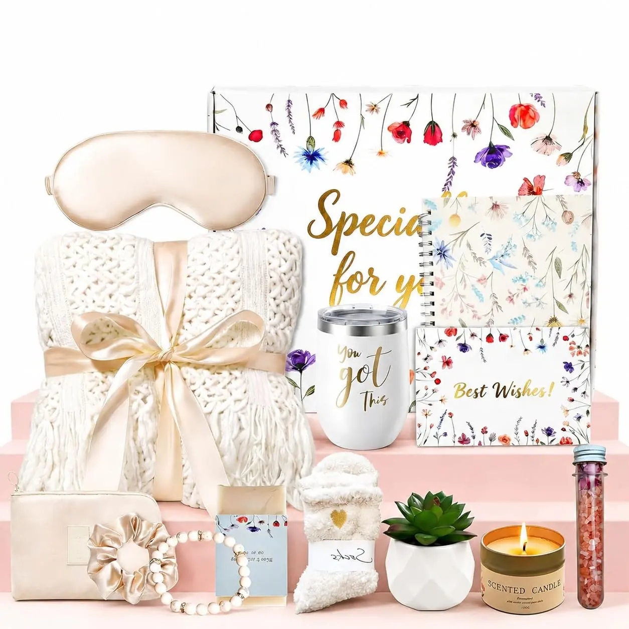 15 Pcs Get Well Soon Gifts Basket, Spa Set, Blanket, Socks, Self Care Package Sympathy Gifts for Women, Thinking of You Gift for Mom, Friends