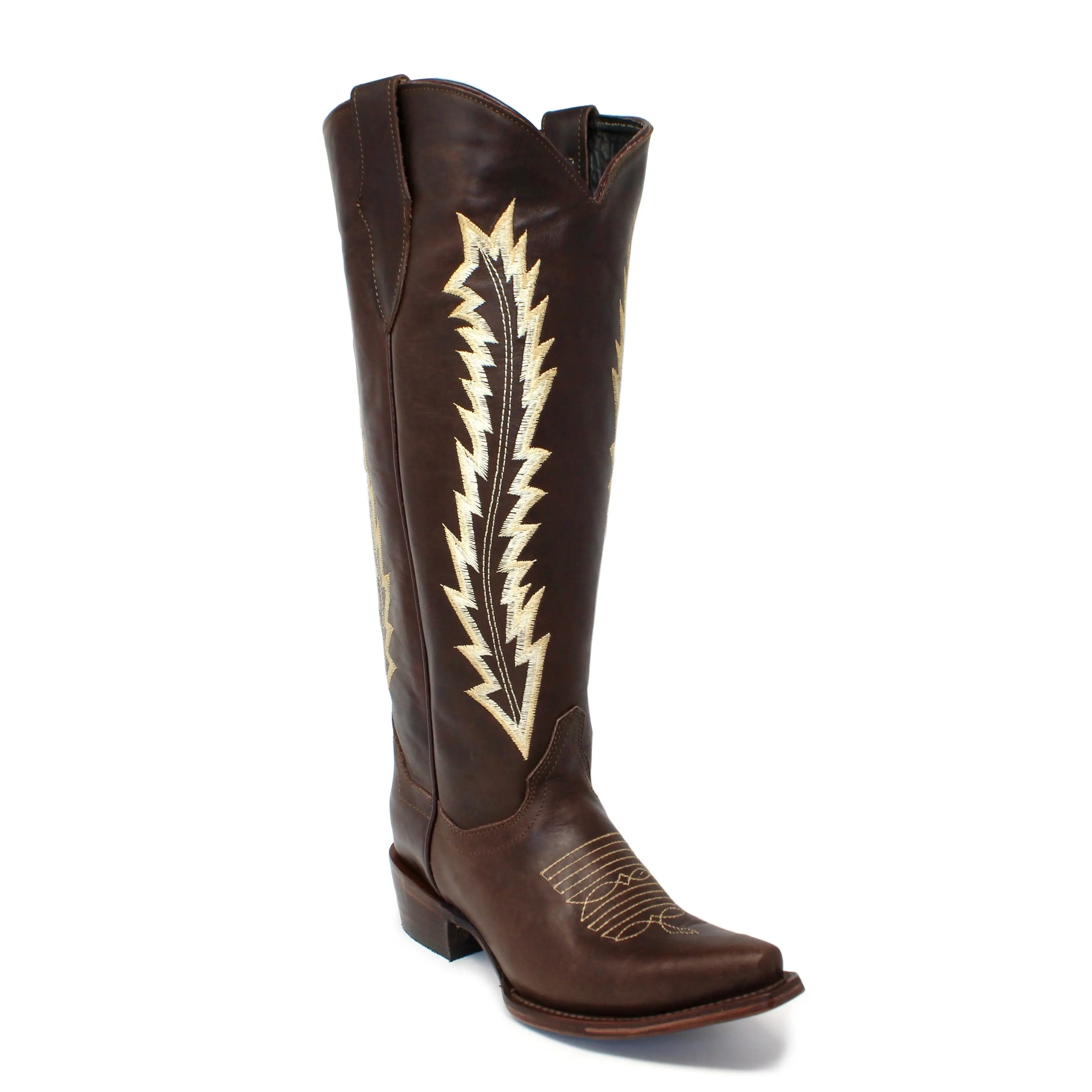 Ranchers Women's Leather Knee-High Wide Calf Cowboy Boots - Café