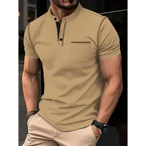 Men's Preppy Polo Shirt - 100% Polyester, Short Sleeve, Breathable, Stretchy, Regular Fit for Spring/Fall & Summer