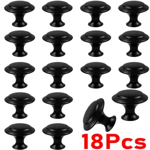 18 Pieces Drawer Knobs 27mm Black Cabinet Knobs Drawer Pulls and Dresser Kitchen Knobs for Cabinets With Screw