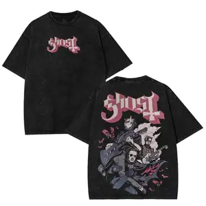 Ghost Band World Tour 2025, RockBand Oversized Tshirt Rock Band Washed Heavyweight Cotton T-shirt, Gift For Rock Music Lovers, graphic tee Fabric Top Classic Menswear Prints Seamless Smooth Streetwear Black Casual