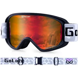 Ski Goggles, Snowboard Goggles for Women and Youth, 100% UV Protection, Anti-Fog, Cylindrical Lens, Winter Snow Goggles, Black Frame, Full Red Revo, YG-99