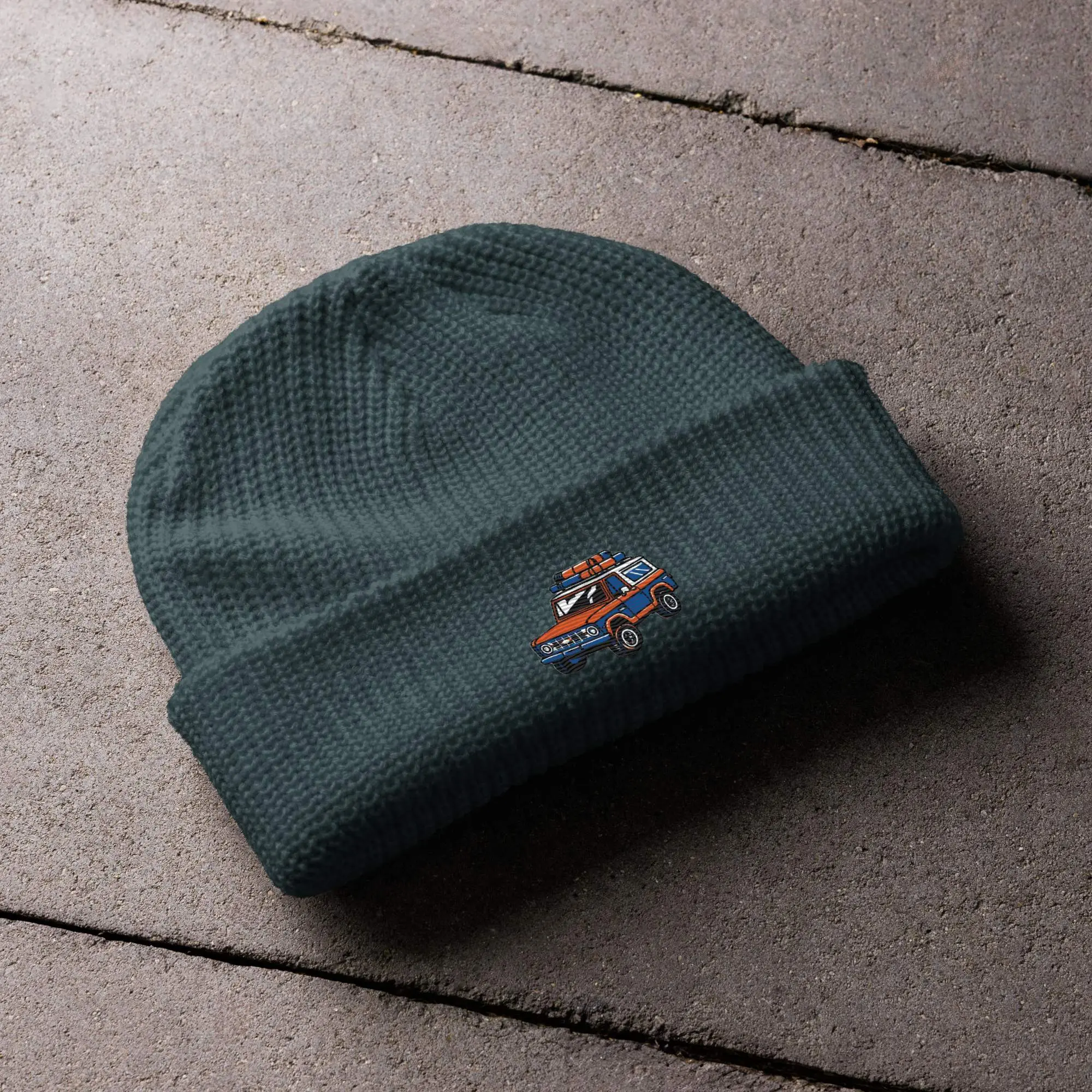 Vintage Bronco Fisherman Beanie – Ribbed Knit, Classic 4x4 Adventure Hat