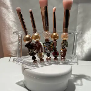 Aqua Dream Beaded Makeup Brush Set 5 pcs Handmade Crystal Handle Brushes Unique Gift for Makeup Lovers Festive Desk Decor LuxuryStationery