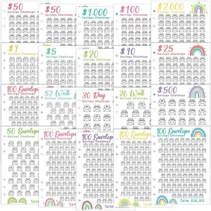 20 Sheets  Saving Challenge Binder  with 6 Perforated Holes for 6 Ring A5 Binders 100 Envelopes  Cards  Savings Challenge Budget Planner to Save (Rainbow Style)