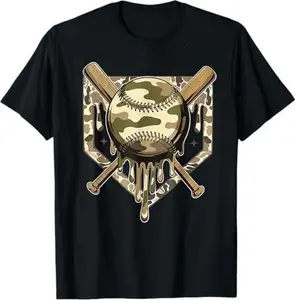Baseball Drip For Boys Ice Cream Dripping Boys Baseball Camo T-Shirt