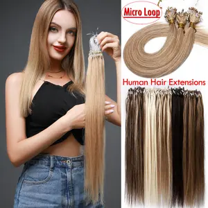 MY-LADY 100strands/Pack Micro Loop Human Hair Extensions 100% Remy Human Hair Micro Ring Extensions for Women
