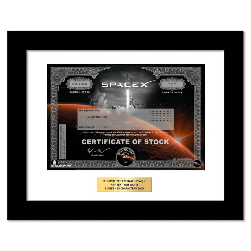 SpaceX Commemmorative Framed Certificate