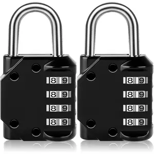 (R) Combination Lock Resettable 2 Pack 4 Digit Outdoor  Combo Padlock for School Gym Locker,  Locker, Fence, Toolbox, Gate, Hasp Storage (Black)