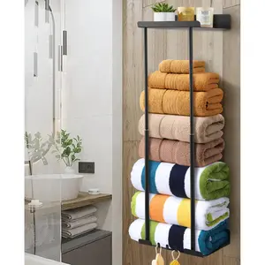 Bathroom Towel Storage Rack, Towel Racks for Bathroom Wall Mounted 30 inch with Shelf Can Holds 6 Large Towels, Wall Towel Rack for Rolled Towels, Black