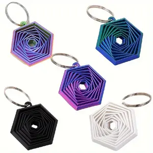 3D Printed Hexagon Sliding Keychain - Unisex Creative Gift Keyring, Cool and Handsome Style, Durable Plastic Material, Multi-Layered Geometric Design Pack of 1