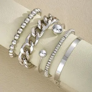 5-Piece Initial ins Bubble Bracelets For Women Elegant  Trendy Beaded Bubble Bracelet Adjustable Paperclip Chain Bracelets For Women Jewelry Gifts For Black Friday Christmas Gift