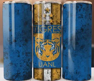 Tigres Futbol Tumbler 20oz Skinny Cup Mug Stainless Steel w Straw, Gifts for Fans, Mexico Soccer Souvenir