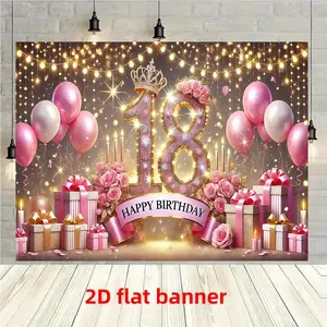 18th Birthday Background Banner, Includes Balloons, Crown, Roses, Perfect for Birthdays & Anniversaries, Ideal for Photo Shoots