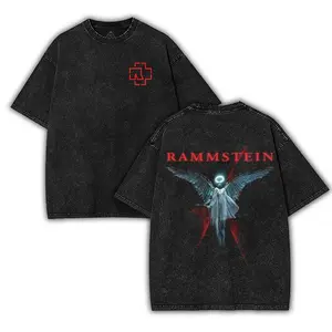 Vingate Rammstein Washed Tee, clothing rock concert outfits, Oversize Streetwear Heavy Cotton Top, Unisex Alternative Metal Concert grunge clothes