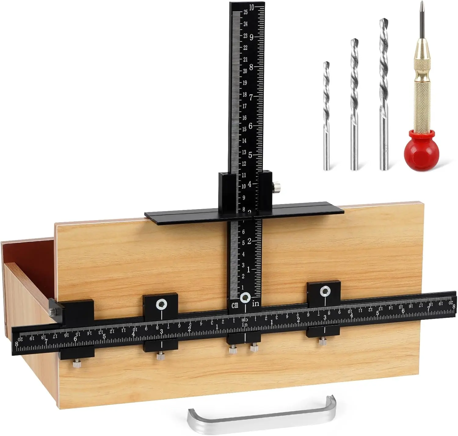 Aluminum Cabinet Hardware Jig, Punch Locator Drill Guide, Drilling Dowelling Guide for Installation of Handles Knobs on Doors and Drawer, Cabinet Template Tool for Handles and Pulls
