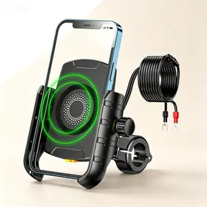 Wireless Motorcycle Phone Mount Holder, Qi 15W Wireless Charger & PD/USB-C 20W Fast Charging Port, Waterproof Cellphone Cradle with Aluminum Alloy Handlebar Mounting Base, Reusable Smartphone Mount for 4-8" Phones, No Glue Needed Quick Release Design