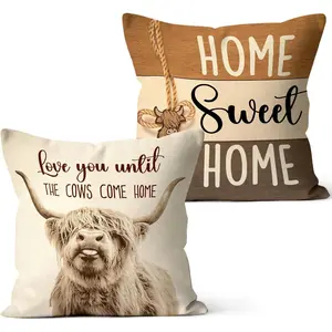 Summer Farmhouse Throw Pillow Covers 18x18 Inch Set of 2 - Love You Until The Cows Come Rustic - Indoor Sofa Cushion Covers for Living Room Bedroom