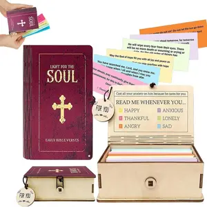 Christian Bible Verses Box, 2026 New Handmade Wooden Bible Verses Box -Daily Bible Verses, 150Pcs Bibles Verse Cards, Emotion Bibles Verse Cards in Wooden Box Handmade Prayer Boxs Gift for Women & Men