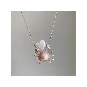 1pc Vintage Europe & America Ocean Series Charm Pendant Necklace - Crab, Jellyfish, Goldfish