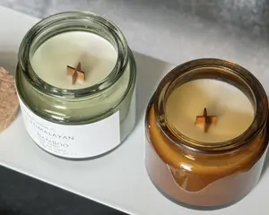 Crazy About Candles Co. Tranquil Aroma Container Candle Handmade Himalayan Bamboo & Palo Santo Scent in Glass Jar for Relaxation Home Decor Fragrance Woody Scented Perfume Ornaments