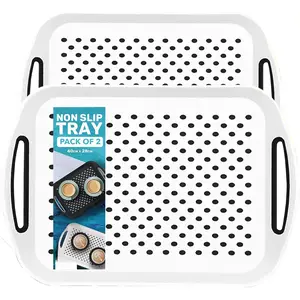 Trays for Eating on Couch - 2 Pack - Non Slip Dinner Trays for Eating Set of 2 Non Slip Serving Tray and  Tray with Handles (White)