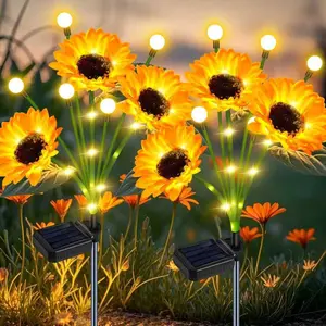 Solar Sunflower Lights Outdoor Garden Decor, Waterproof Firefly Lights, Solar Flower Stake for Yard Lawn, Gardening Gifts for Women Mom Grandma