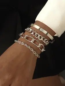 Fashion Chunky Chain Bracelet, Stackable Bracelet, Cuban Link Bracelet, Casual Jewelry for Women & Girls, Simple Jewelry for Party, Daily Clothing Decor, Trendy Exquisite Jewelry for Birthday Gift