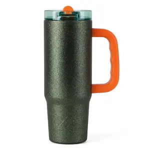 Ozark Trail 30oz Limited Edition Insulated Stainless Steel Tumbler with Handle, Green Glitter