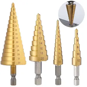 3-12mm 4-12mm 4-20mm 4-32mm Straight Groove Step Drill Bit Set Titanium Coated Wood Metal Hole Cutter Core Drill Bit Set Drill Bits Set
