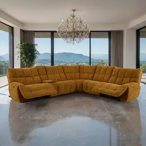 CM9936YL-PM 6 pc Clemens Butterscotch Chenille Sectional Sofa with Power Motion Recliners & Wireless Charging Pad Console for Modern Living Room