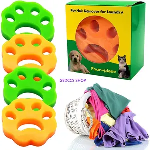 4-Pack Paw-Shaped Pet Hair Removal Laundry Balls, Reusable Fur Catcher for Washing Machine, Clothes, Blankets, Carpets & Home Cleaning Supplies