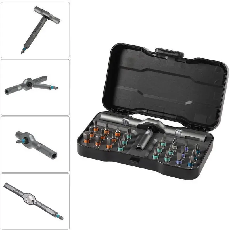 DEEOEE High Magnetic Multifunctional Screwdriver Set, Screwdriver Drill Bit Set,Household Repair Tool with Detachable T-shaped Ratchet Handle,Tools & Hardware, Tool Box, Heavy Duty, Industrial, Tool Kit Set,Replaceable Screwdriver Bits