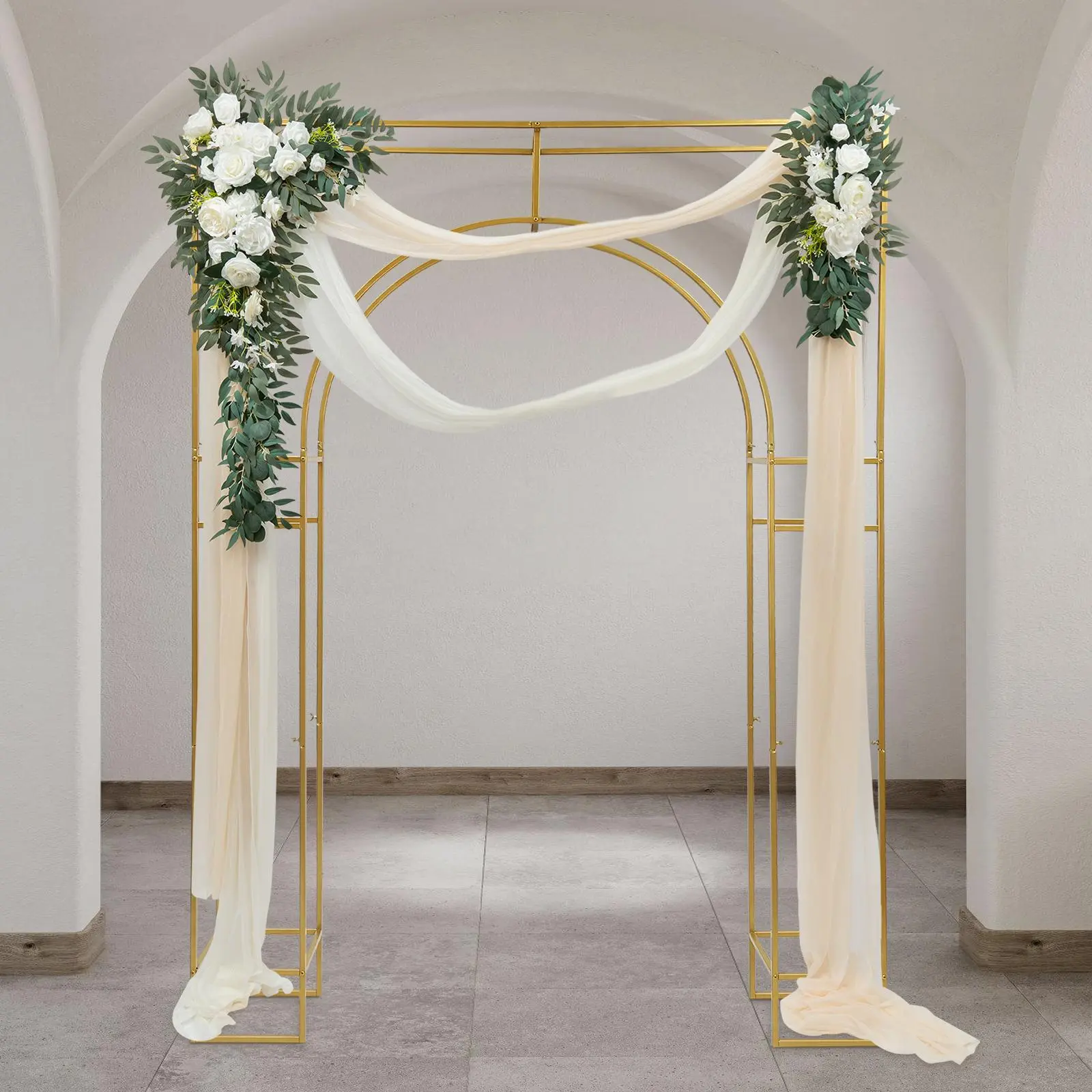 Backdrop Stand, Gold Carbon Steel Wedding Arch Backdrop Stand, Background Arches for Ceremony Square Load Capacity 44.09lbs, Arch Stand Garden Arbor Frame for Birthday Party Decoration Banners Ornaments 4th of july decor