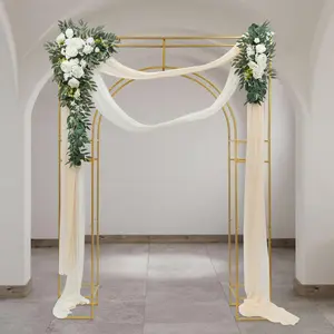 Backdrop Stand, Gold Carbon Steel Wedding Arch Backdrop Stand, Background Arches for Ceremony Square Load Capacity 44.09lbs, Arch Stand Garden Arbor Frame for Birthday Party Decoration Banners Ornaments