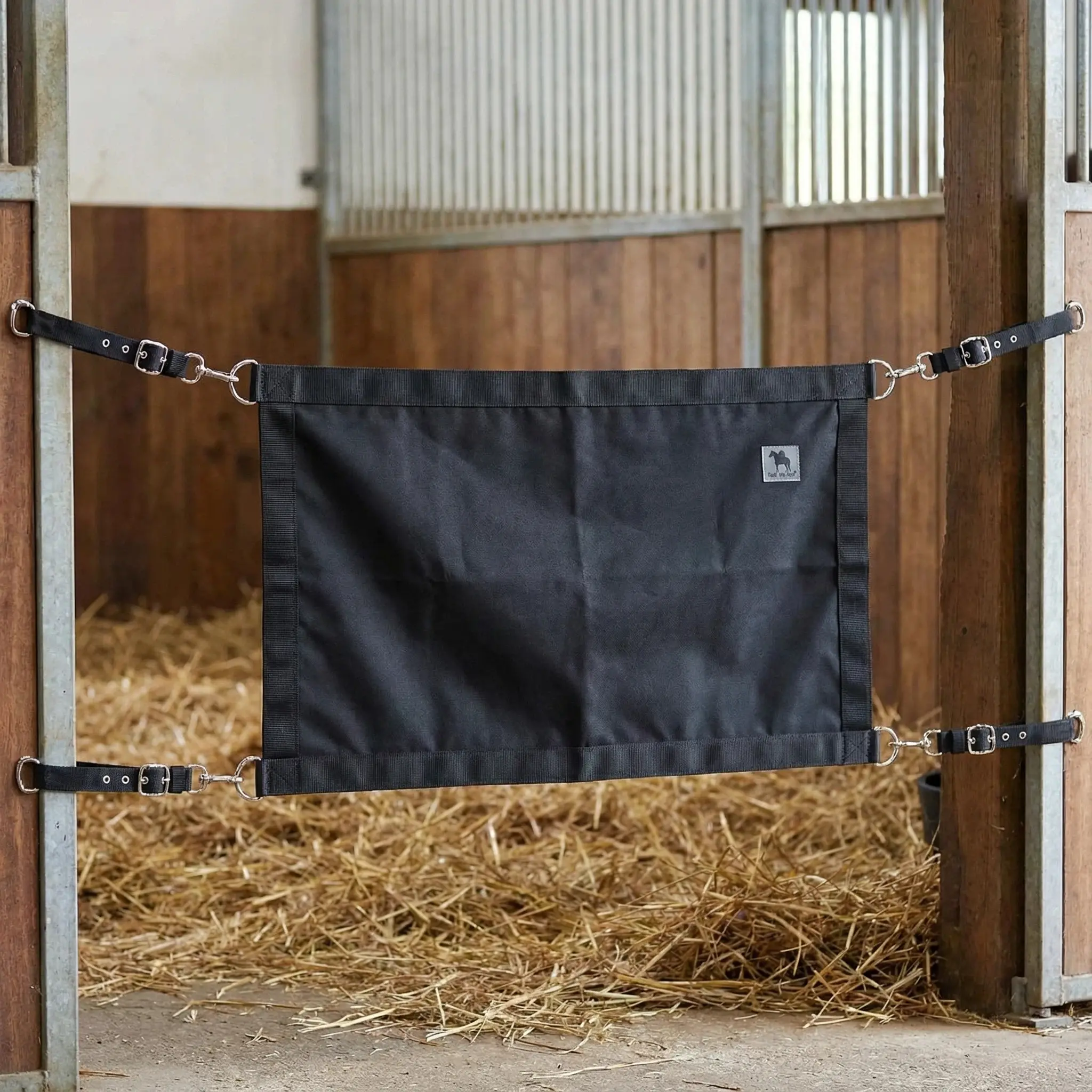 Horses Stall Guard Outdoor with Adjustable Straps and Sturdy Spring Hooks (Black)