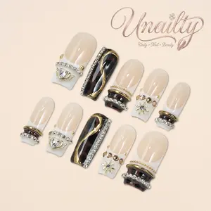 Unailty |  Gilded Night | Professional Salon-Quality Handmade Press-On Nails | High-Strength & Durable | Reusable