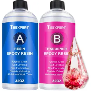 Teexpert Epoxy Resin Crystal Clear: 64OZ Epoxy Resin kit Fast Curing Heat Resistant for Casting Coating Art DIY Craft Jewelry Wood Table Top Flower Preservation- 2 Part(32OZ Resin and 32OZ Hardener)