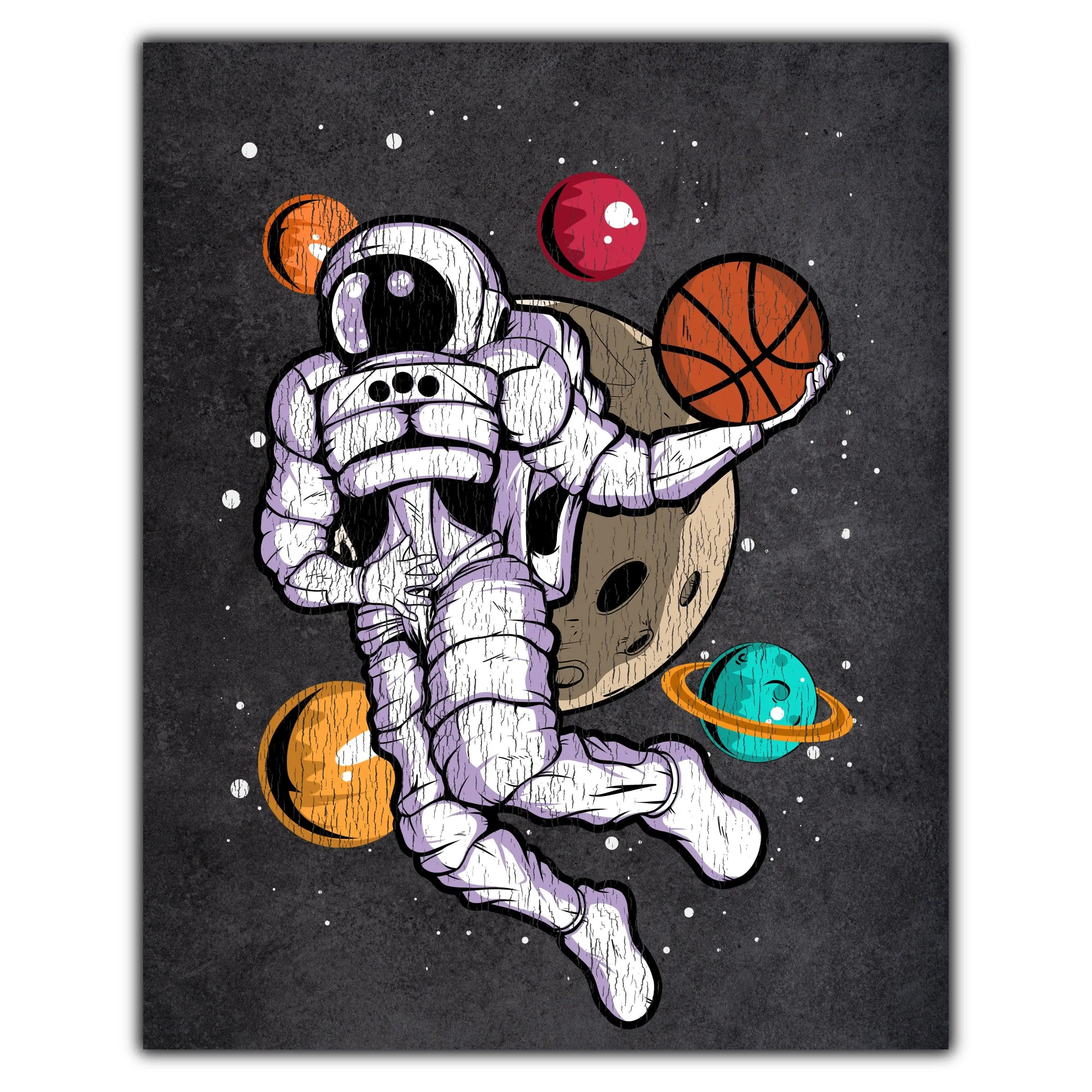 Basketball Dunk Astronaut Outer Space Spaceman Distressed 8"x10" Wall Art Print