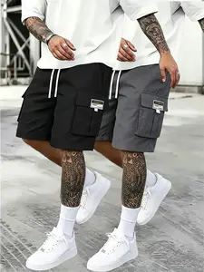 Mens Casual Cargo Shorts Lightweight Breathable Drawstring Elastic Waist Summer Shorts with Pockets for Daily Street & Outdoor Activities
