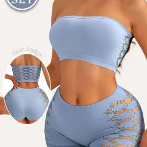 Women's Solid   Bandeau Bra  & Hollow Out Panty Two-piece Set, Casual Comfy Breathable Two-piece Underwear Set for Daily Wear, Ladies Underwear for All Seasons, Casual Soft Panties