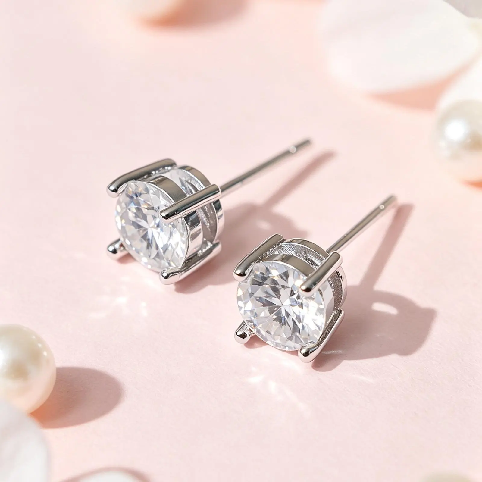 6A Moissanite Luxury Cut Stellarjewels S925 4-Prong Laboratory-Grown Moissanite Stud Earrings, Classic Unisex Wedding Jewelry for Birthdays, Christmas