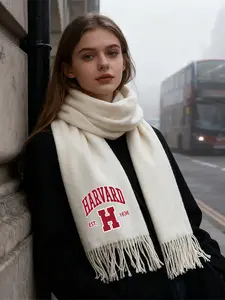 Classic Harvard Lettering Print Scarf Winter Warmth Accessory for Adults Stylish Outdoor Use College Students Graduation Gift Anniversary Present Christmas New Year Thanksgiving Holiday Accessories