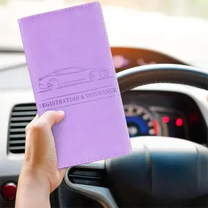 Car Registration and Insurance Holder - Purple - Vehicle Glove Box Car Organizer, Auto Truck Comparment Accessories Case with Magnetic Closure for Essential Document, Driver License, Cards