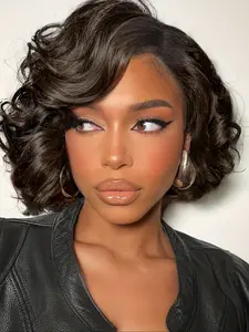 Curly Bob Wig for Women, Glueless Curly Wig, Short Curly Wigs for Women, Body Wave Style, Synthetic Lace Front Design, Easy-To-Wear & Stylish (10'-)