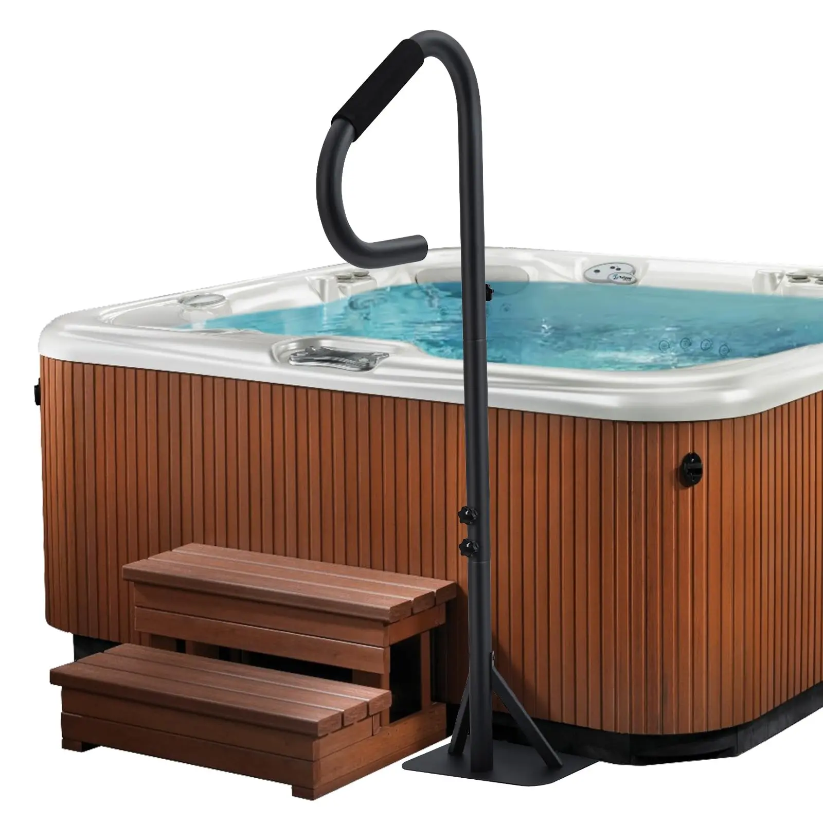 GARVEE Functional Spa Side Handrail - 360° Rotatable Rail with 35"-57" Adjustable Height, Slide-Under Base, Non-Slip Grip, 600 LBS Capacity for Indoor & Outdoor Use