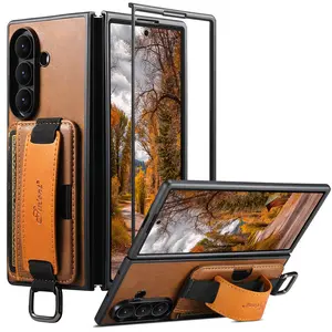 SUTENI Phone Case Wrist Strap Ring Buckle Faux Leather Card Holder Stand For Samsung Galaxy Z Fold 7 6 5 For Unisex Relatives Friends And Elders Holiday Gift