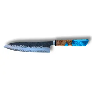 Handmade Damascus Japanese Gyuto Chefs Knife with Black Hammer Finish